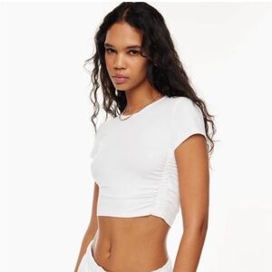 TNA White Ruched Crop Top
